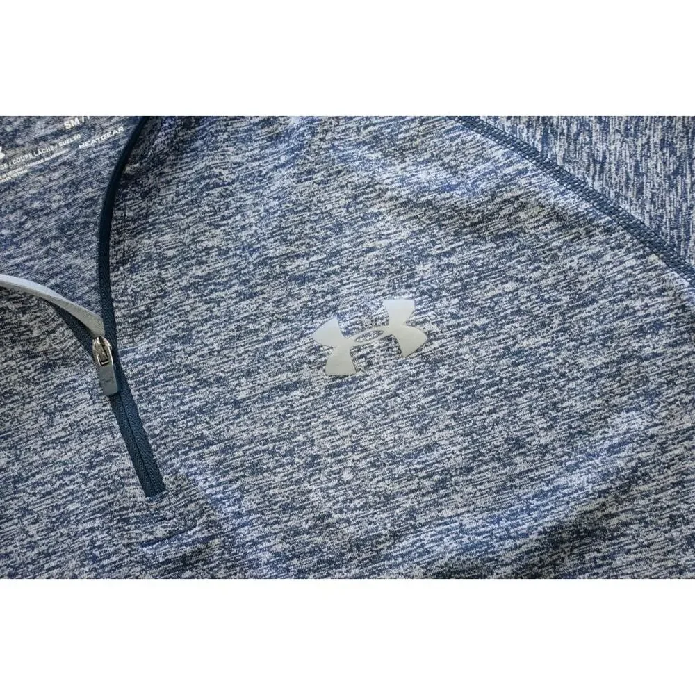 Under Armour 1/4 Zip Athletic Jacket Loose Blue Marled‎ HeatGear Mens Sz Small